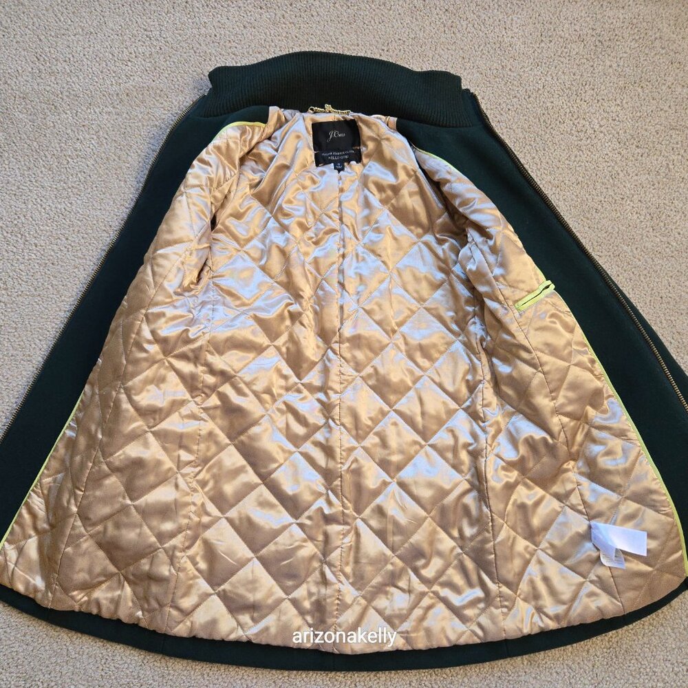 J. Crew Lodge Coat Italian Stadium Wool GREEN Size 0 Nello Gori Retail $350 - Picture 13 of 16